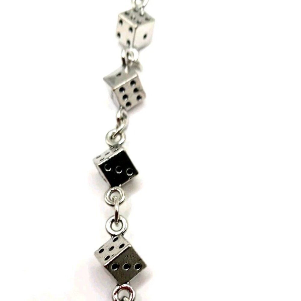 Single Layer Multi Dice Silver Tone Pants Or Wallet Silver Tone Chain 23 Inches - Picture 8 of 9